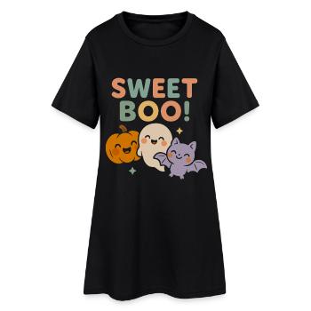 Sweet Boo - Chauve-souris fantôme Citrouille Kawaii Halloween - Robe T-shirt Femme - noir - Devant