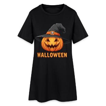Citrouille-lanterne d’Halloween effrayante avec chapeau de sorcière - Robe T-shirt Femme - noir - Devant