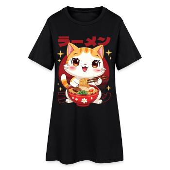 Chaton avec des ramen dans le style kawaii - Robe T-shirt Femme - noir - Devant