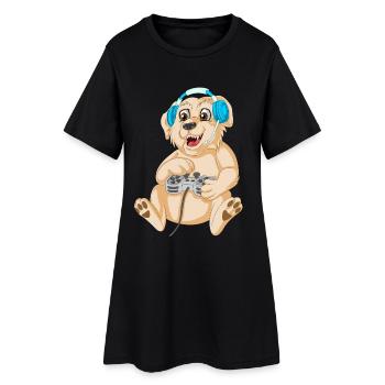 Verspielter Gaming Hund Golden Retriever - Frauen T-Shirt-Kleid - Schwarz - Vorne