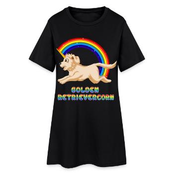Golden Retriever Unicorn Rainbow Design - Women’s T-Shirt Dress - black - Front