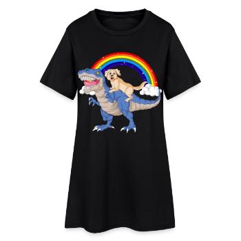 Skurriler Dinosaurier & Golden Retriever Rainbow - Frauen T-Shirt-Kleid - Schwarz - Vorne