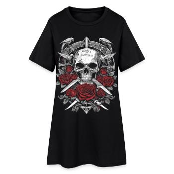 Crâne Tête de mort Rose Gothique Rock Metal - Robe T-shirt Femme - noir - Devant