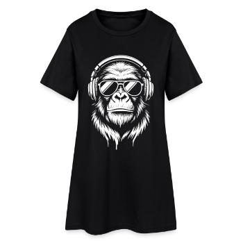 Grafik Schimpanse Design, Brille Kopfhörer - Frauen T-Shirt-Kleid - Schwarz - Vorne