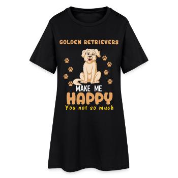 Golden Retriever Make me Happy Dog Illustration - Women’s T-Shirt Dress - black - Front