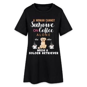 Women’s Coffee Love Cheerful Golden Retriever - Women’s T-Shirt Dress - black - Front
