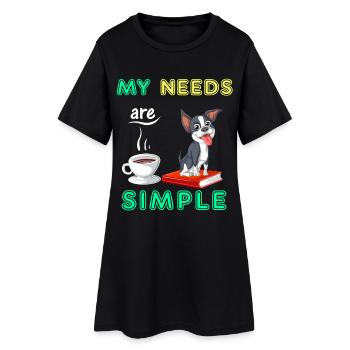Mes besoins sont simples Boston Terrier Café et livre - Robe T-shirt Femme - noir - Devant