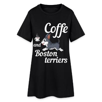 Coffee and Boston Terriers Fun Design - Women’s T-Shirt Dress - black - Front