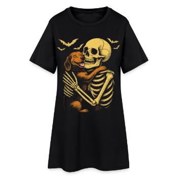 Halloween Mignon Squelette Câlin Teckel - Robe T-shirt Femme - noir - Devant