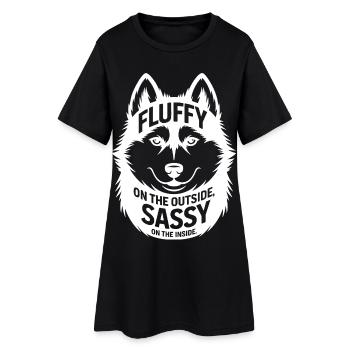 Duveteux à l'extérieur, impertinent à l'intérieur, husky - Robe T-shirt Femme - noir - Devant