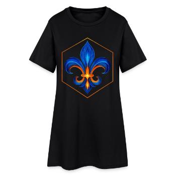 Fleur-de-Lys Flammenblau und Goldglühen - Frauen T-Shirt-Kleid - Schwarz - Vorne