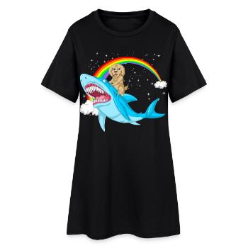 Doodle doré fantaisiste et requin mythique - Robe T-shirt Femme - noir - Devant