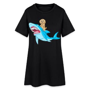 Ludique Golden Doodle Puppy Rides Shark Design - Robe T-shirt Femme - noir - Devant