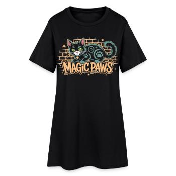 Chat magique avec motif étoile - Robe T-shirt Femme - noir - Devant