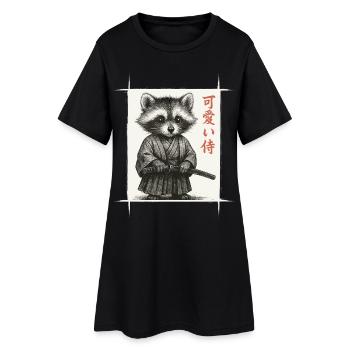 Samurai Raccoon, Kawaii, Japanese Art - Women’s T-Shirt Dress - black - Front