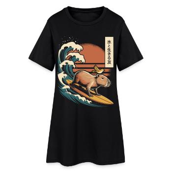 Capybara, Surfen, Japanisch, Surfer, Wasserschwein - Frauen T-Shirt-Kleid - Schwarz - Vorne
