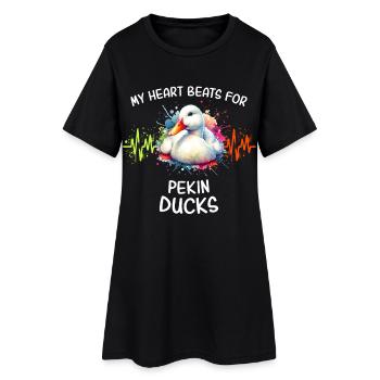 Pekinger Enten mit Herzschlag Illustration - Frauen T-Shirt-Kleid - Schwarz - Vorne