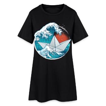 Bateau en papier de style origami - Robe T-shirt Femme - noir - Devant