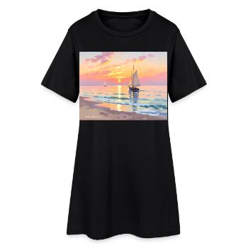 Nautischer Sonnenuntergang am Strand - Frauen T-Shirt-Kleid - Schwarz - Vorne