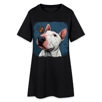 Joyeux bull terrier avec papillon - Robe T-shirt Femme - noir - Devant