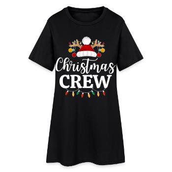 Weihnachtscrew, Festliches Rentier Weihnachtsmann Hut Design - Frauen T-Shirt-Kleid - Schwarz - Vorne