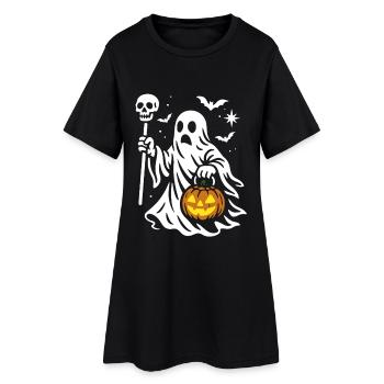 Ghost, Halloween Party Costume - Pumpkin - Women’s T-Shirt Dress - black - Front