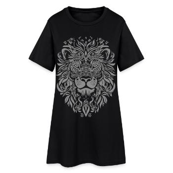 Lion Mandala Visage Tête de Lion Floral - Robe T-shirt Femme - noir - Devant