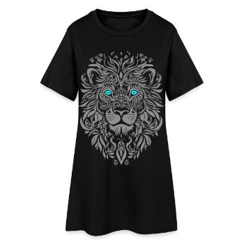 Lion argenté aux yeux bleus et motif de feuille - Robe T-shirt Femme - noir - Devant