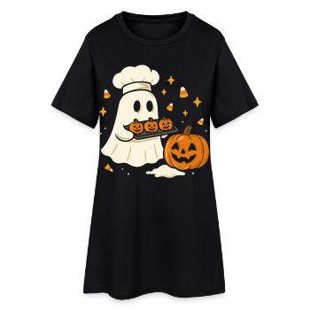 Fantôme d'Halloween avec toque de chef et citrouille - Robe T-shirt Femme - noir - Devant