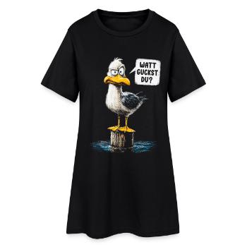Watt guckst du? Lustige Möwe – Küstenhumor - Frauen T-Shirt-Kleid - Schwarz - Vorne