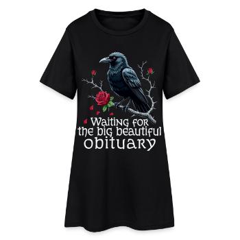 Schwarzer Rabe mit Rosen und Totenschädel - Frauen T-Shirt-Kleid - Schwarz - Vorne