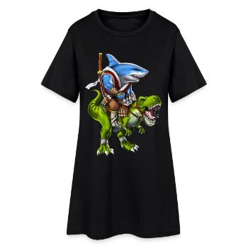 Requin samouraï chevauchant un dinosaure T-Rex - Robe T-shirt Femme - noir - Devant
