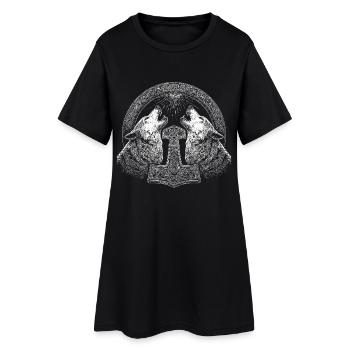 Wolf Thor Hammer Wikinger - Frauen T-Shirt-Kleid - Schwarz - Vorne