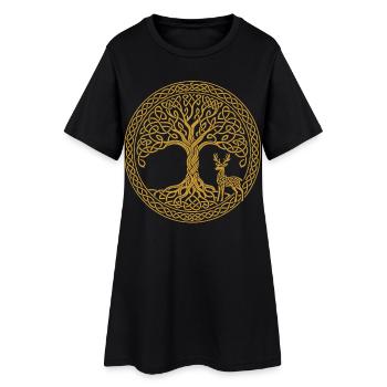Baum Des Lebens Hirsch Symbol Achtsamkeit - Frauen T-Shirt-Kleid - Schwarz - Vorne