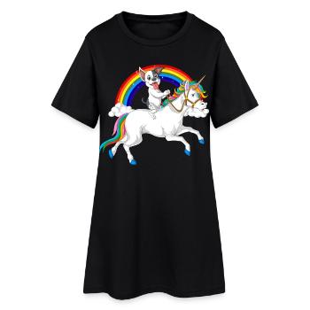 French Bulldog Riding Unicorn - Women’s T-Shirt Dress - black - Front