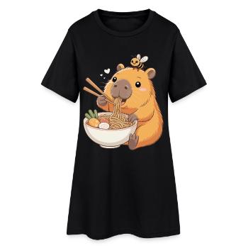 Capybara Ramen Kawaii Anime Noodle Japan - Women’s T-Shirt Dress - black - Front