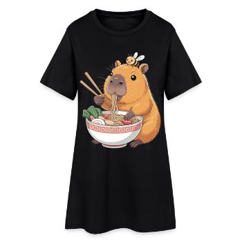 Ramen Kawaii au Capybara avec une abeille - Robe T-shirt Femme - noir - Devant