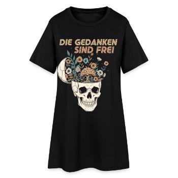 Blumen im Schädel mit Botschaft - Frauen T-Shirt-Kleid - Schwarz - Vorne