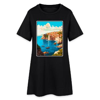 Dubrovnik, Croatie, affiche de voyage vintage Paysage urbain - Robe T-shirt Femme - noir - Devant