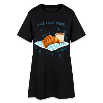 Kiss From PAris Croissant Petit Déjeuner - Robe T-shirt Femme - noir - Devant