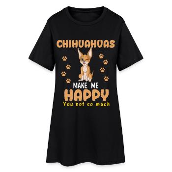 Chihuahua Zwinkernder glücklicher Hund T-Shirt - Frauen T-Shirt-Kleid - Schwarz - Vorne