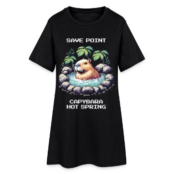 Point de sauvegarde : Capybara Onsen | Relaxation - Robe T-shirt Femme - noir - Devant