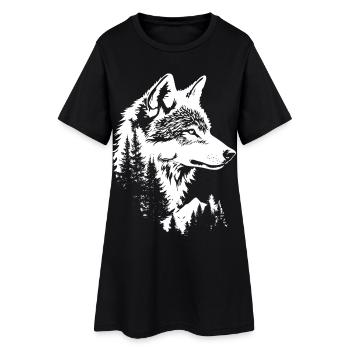 Wolf Gesicht Natur Silhouette - Frauen T-Shirt-Kleid - Schwarz - Vorne