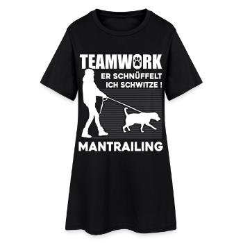 Mantrailing Teamwork - Er Schnüffelt Ich schwitze - Frauen T-Shirt-Kleid - Schwarz - Vorne