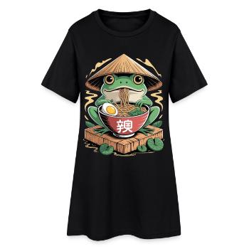 Cheerful ramen frog with rice straw hat and - Women’s T-Shirt Dress - black - Front