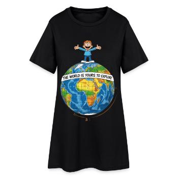 Weltkarte mit Freude und Lebensfreiheit - Frauen T-Shirt-Kleid - Schwarz - Vorne