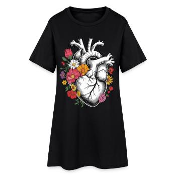 Coeur de fleur avec design de coeur anatomique - Robe T-shirt Femme - noir - Devant