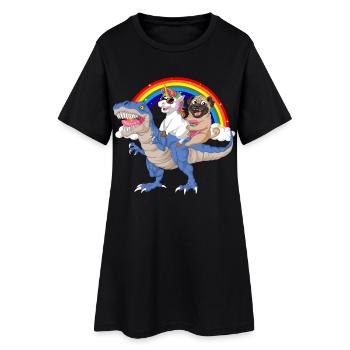 Dinosaure arc-en-ciel avec promenade en licorne et carlin - Robe T-shirt Femme - noir - Devant