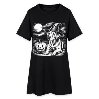 Hundedekoration mit Hexenhut und Kürbis - Labrador - Frauen T-Shirt-Kleid - Schwarz - Vorne