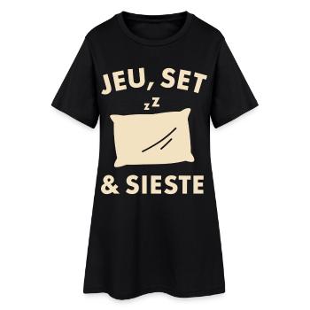 Spiel, Set &amp; Nickerchen Humor Tennis und Entspannung - Frauen T-Shirt-Kleid - Schwarz - Vorne